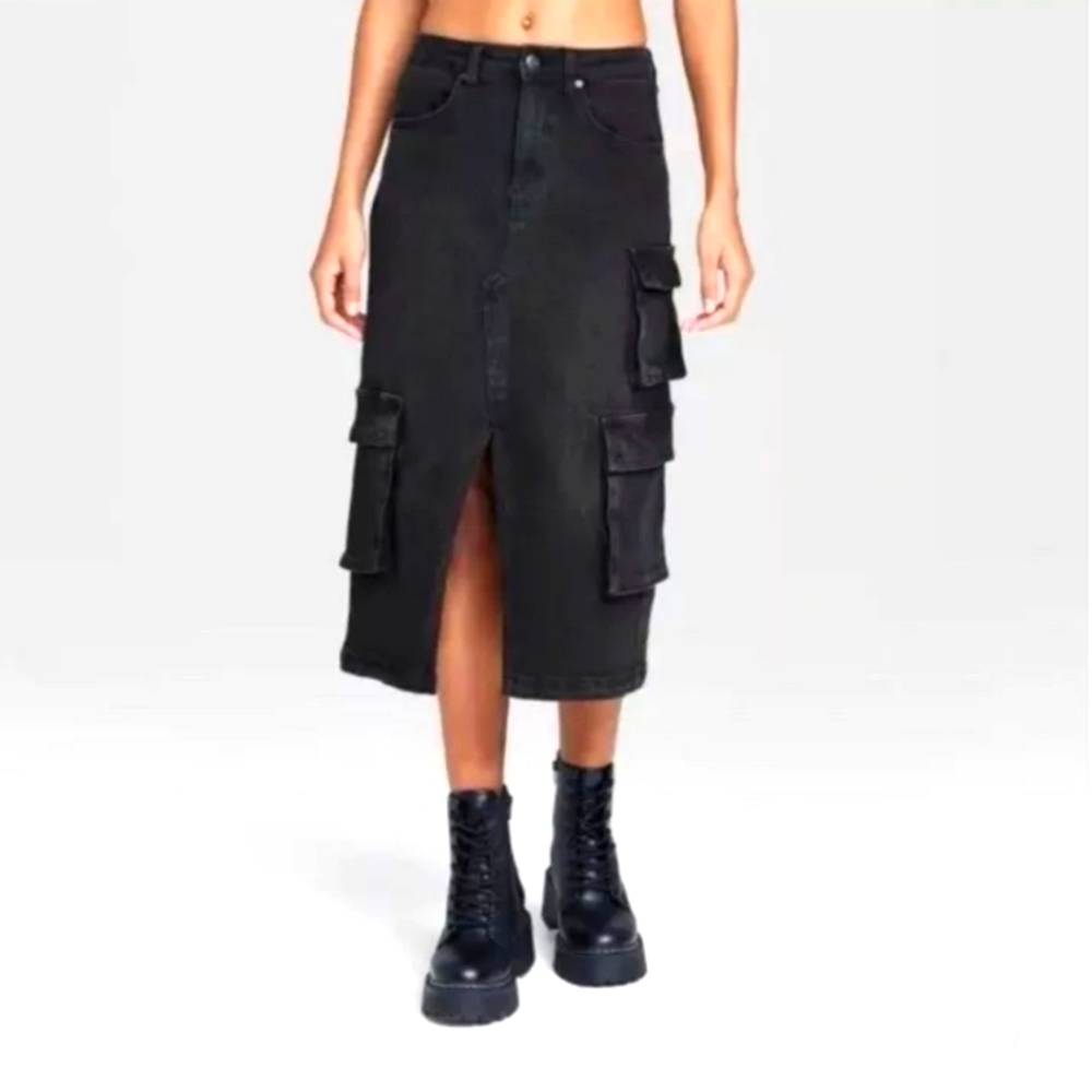 Wild Fable Denim Cargo Skirt Black